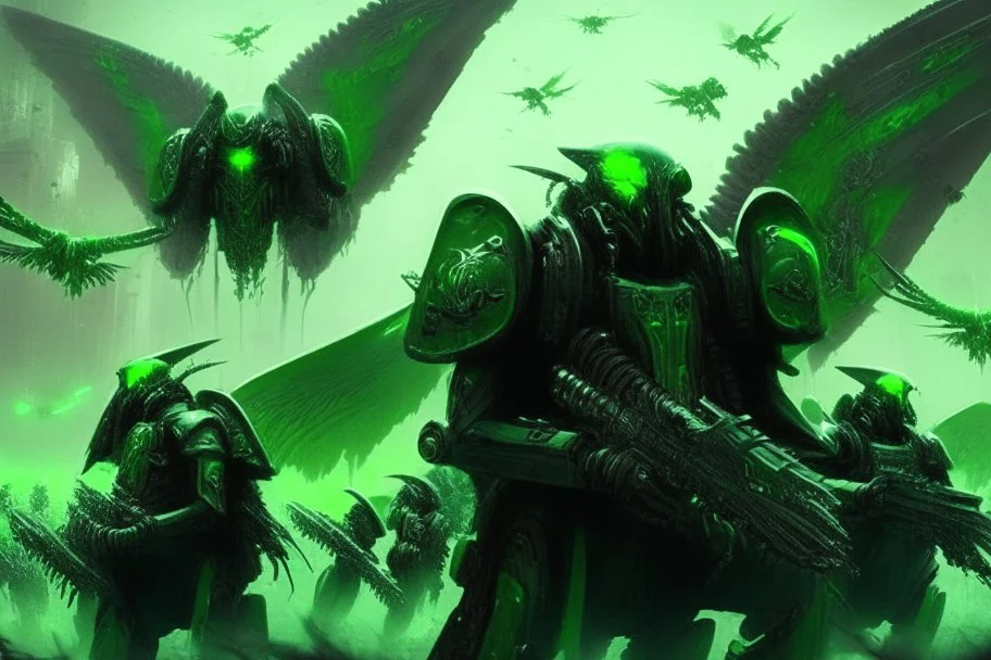 ejercitos de angeles futuristas verdes y negro