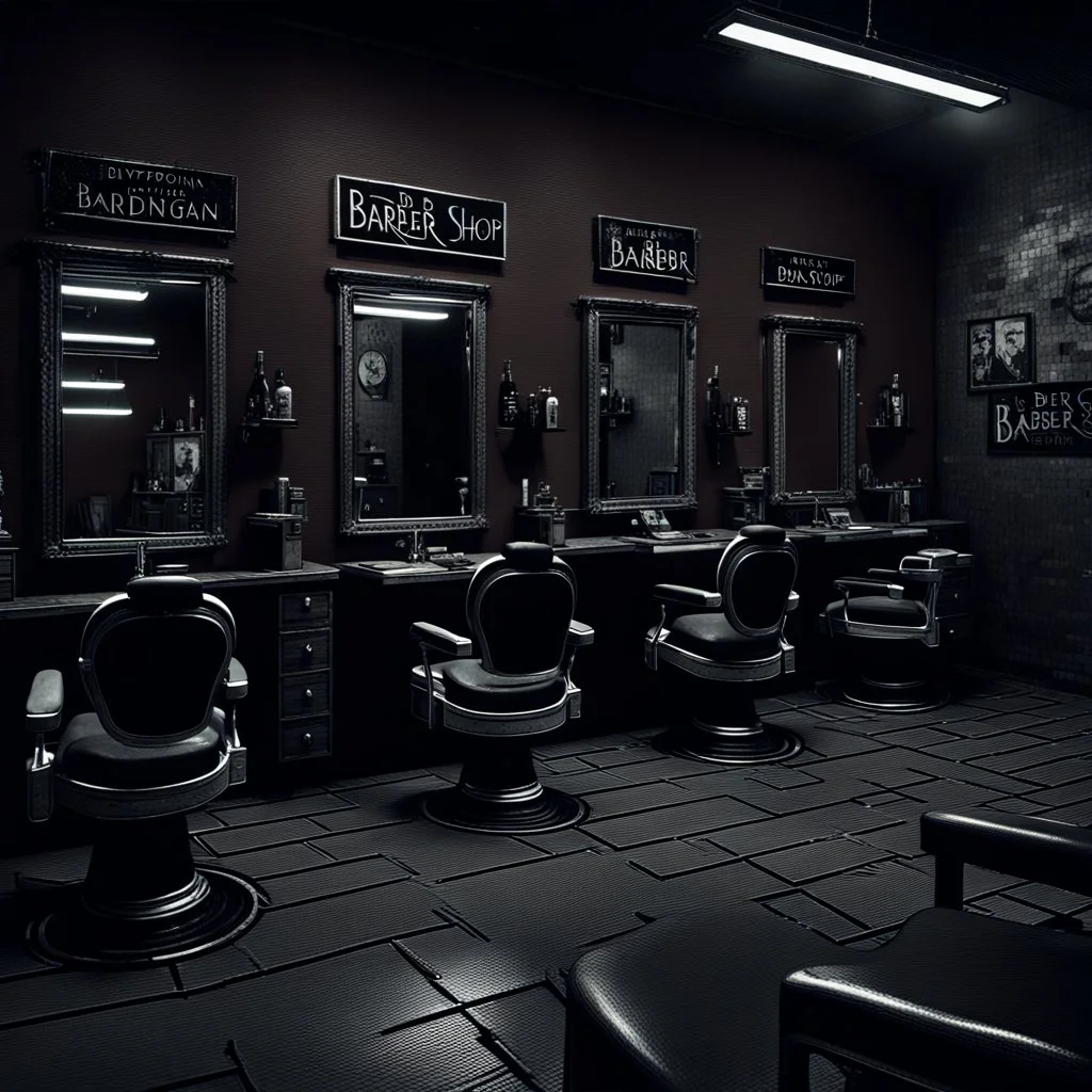 Dystopian barber shop in Mordor.