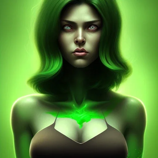 portrait, insanely detailed, heroïc fantasy setting, woman, dark-skinned, indian, black hair, more green hair, more green hair, more black hair