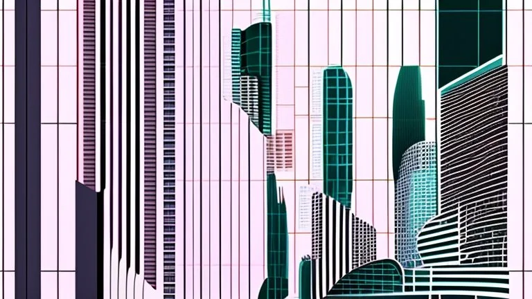 Combination curved black grid lines and pastel color blocks, like the curves of big city streets full of buildings and people on the move