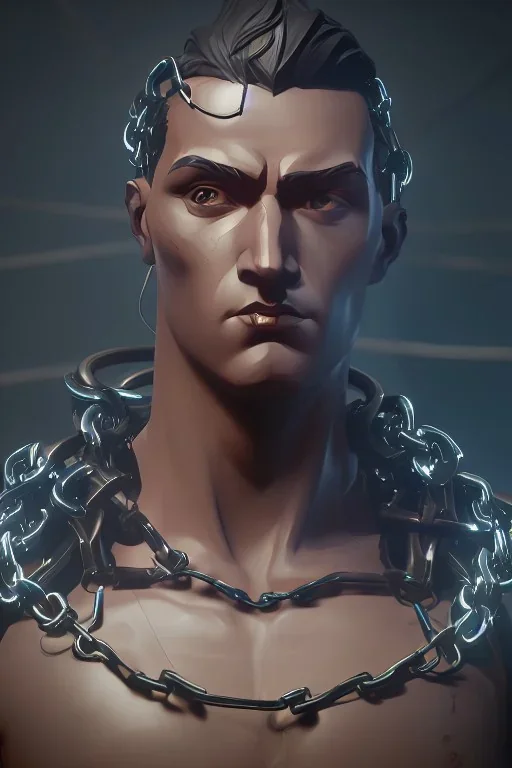 Cyberpunk Greek statue of a man in chains , future classic, unreal engine, epic high details high quality