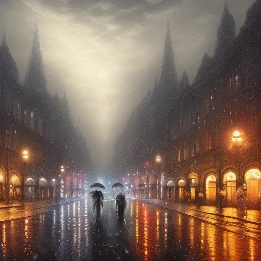 A gothic City , in rainy night