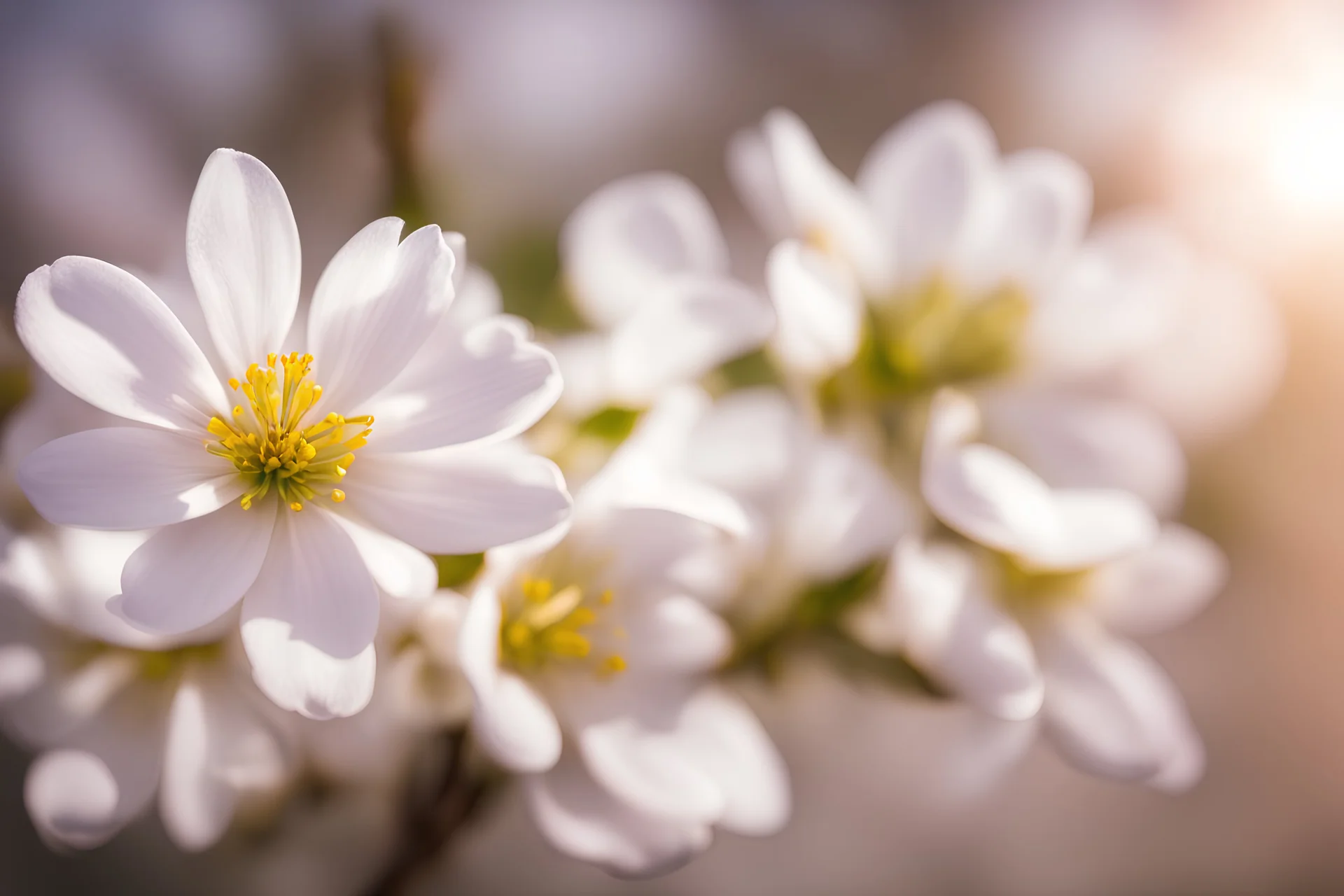 almond flower , blurred background, bright side lighting.