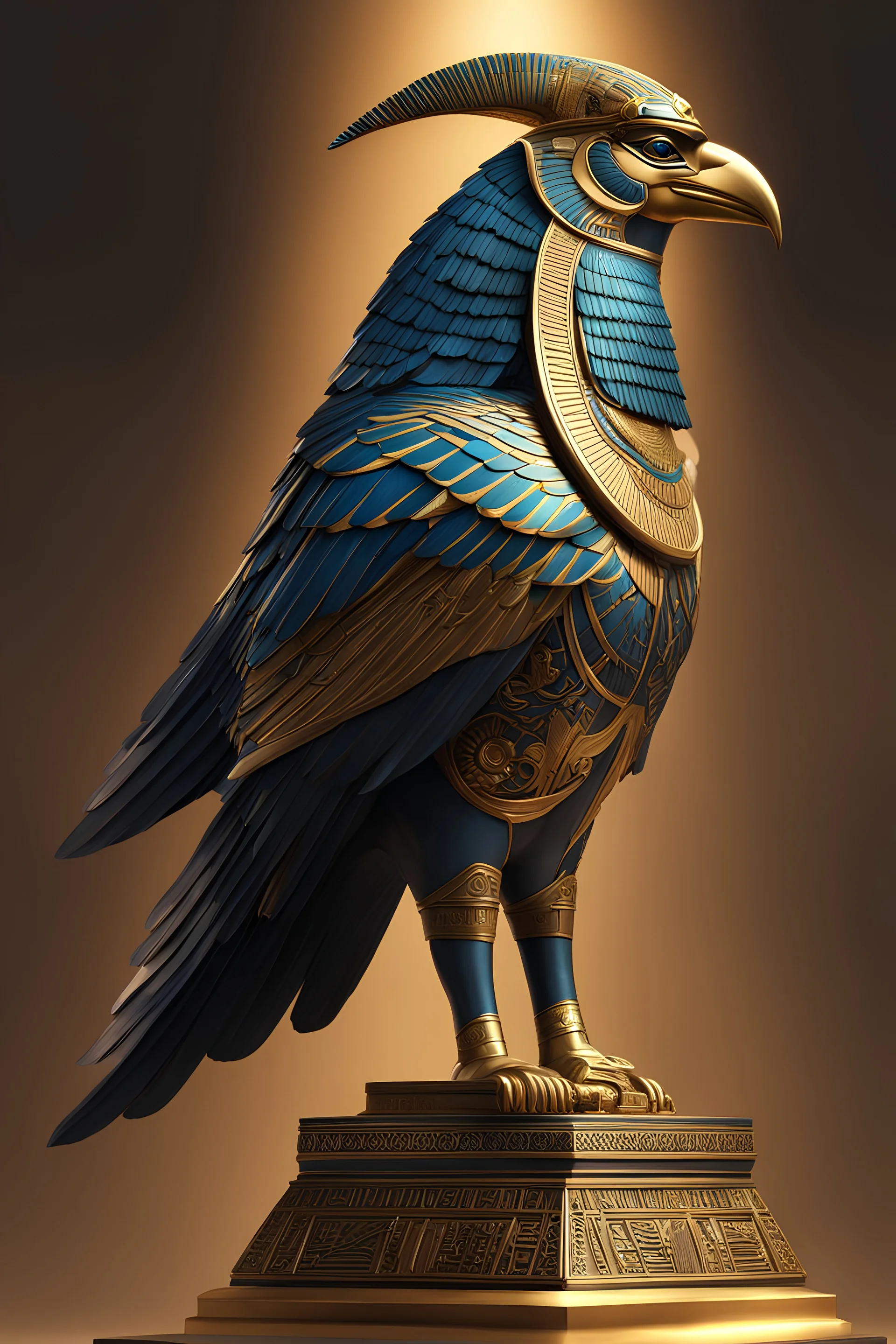 Egyptian god Horus side profile, full body shot, light, intricate, elegant, volumetric lighting, digital painting, highly detailed, artstation, sharp focus, illustration, (intricate details), elegant, wise, beautiful, cinematic lighting