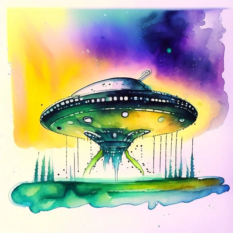 Make an Alien spaceship beaming, watercolour painting