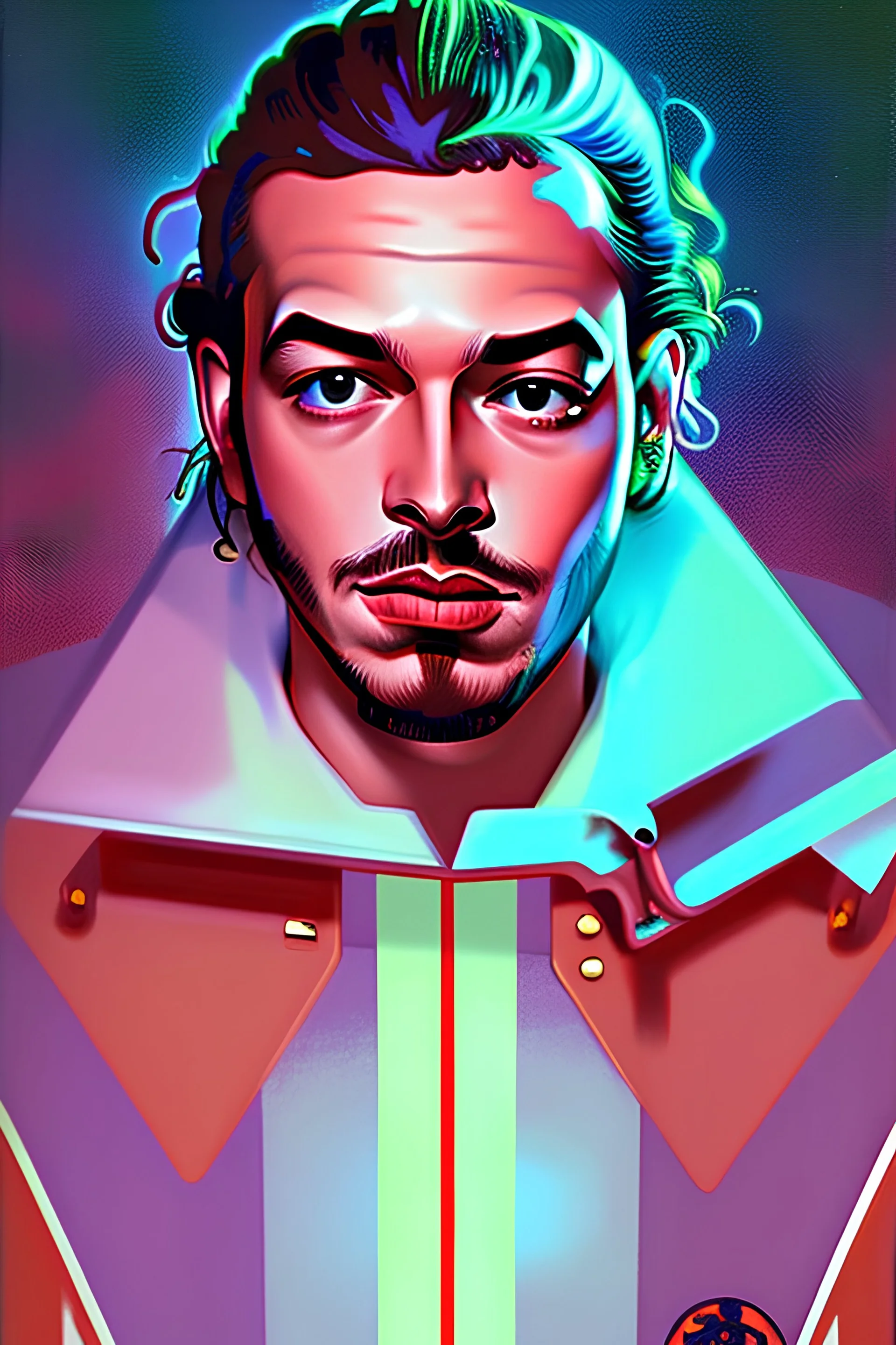 1960s style science fiction art post malone