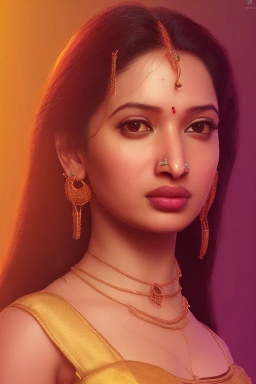 South Indian actress Tamannaah, by Mahmoud Sai, Cartographic, Circuitry, Golden Hour, Closeup-View, 16k, Lumen Global Illumination, Diffraction Grading, hyper details