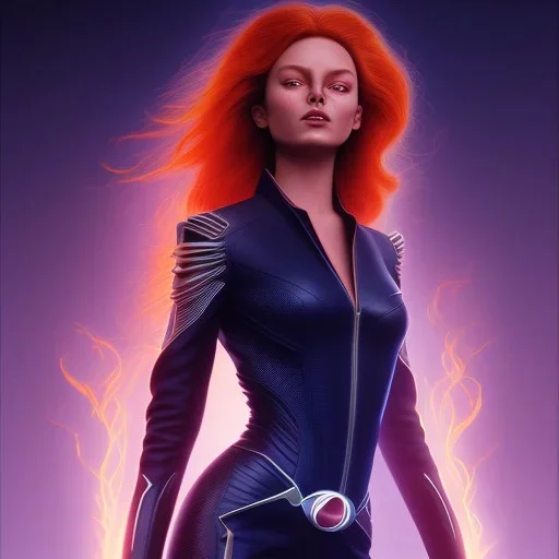 Dark Phoenix, X-Men , Jean Gray. hyperfantastic,hyperscifi,unreal engine,3D,best colours,deep purple . fire theme .blue neon smoke.cinamatic,full cinematic lights.beautiful body and hands details,beautiful face details,8k,hyperdetails.by alan parker.ann dittman