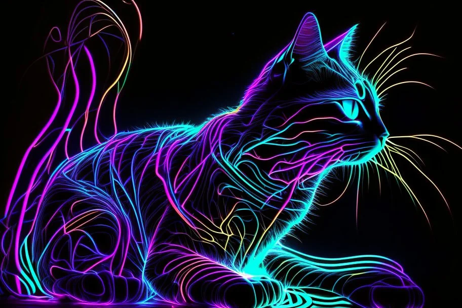 Black light art, neon cat