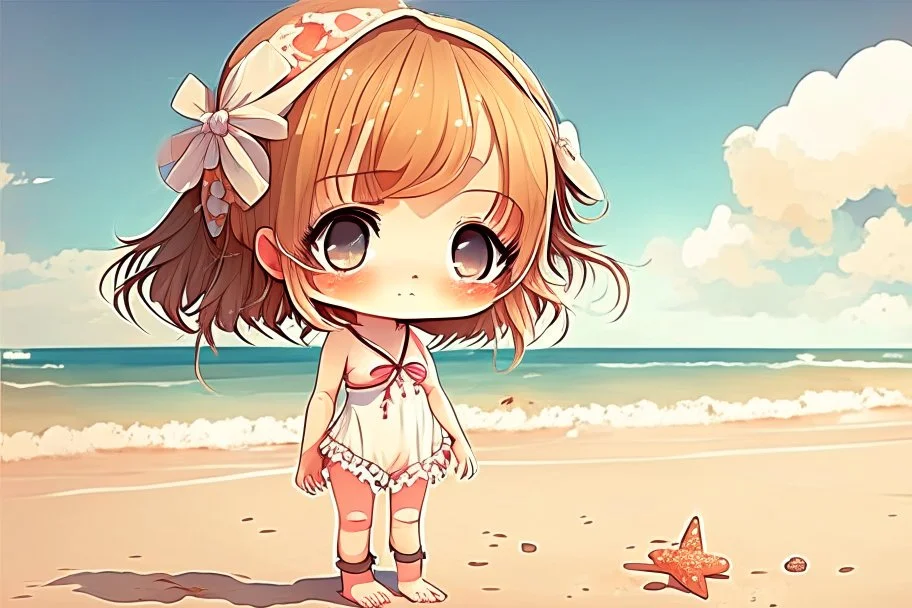 cute chibi girl at the beach