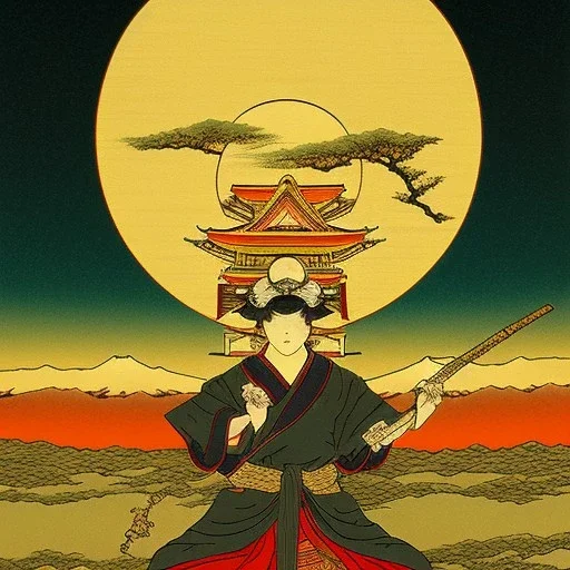 Ukiyo-e Style , mount fuji, sun set