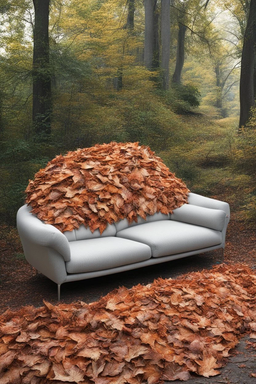 a couch made out of a leaf pile