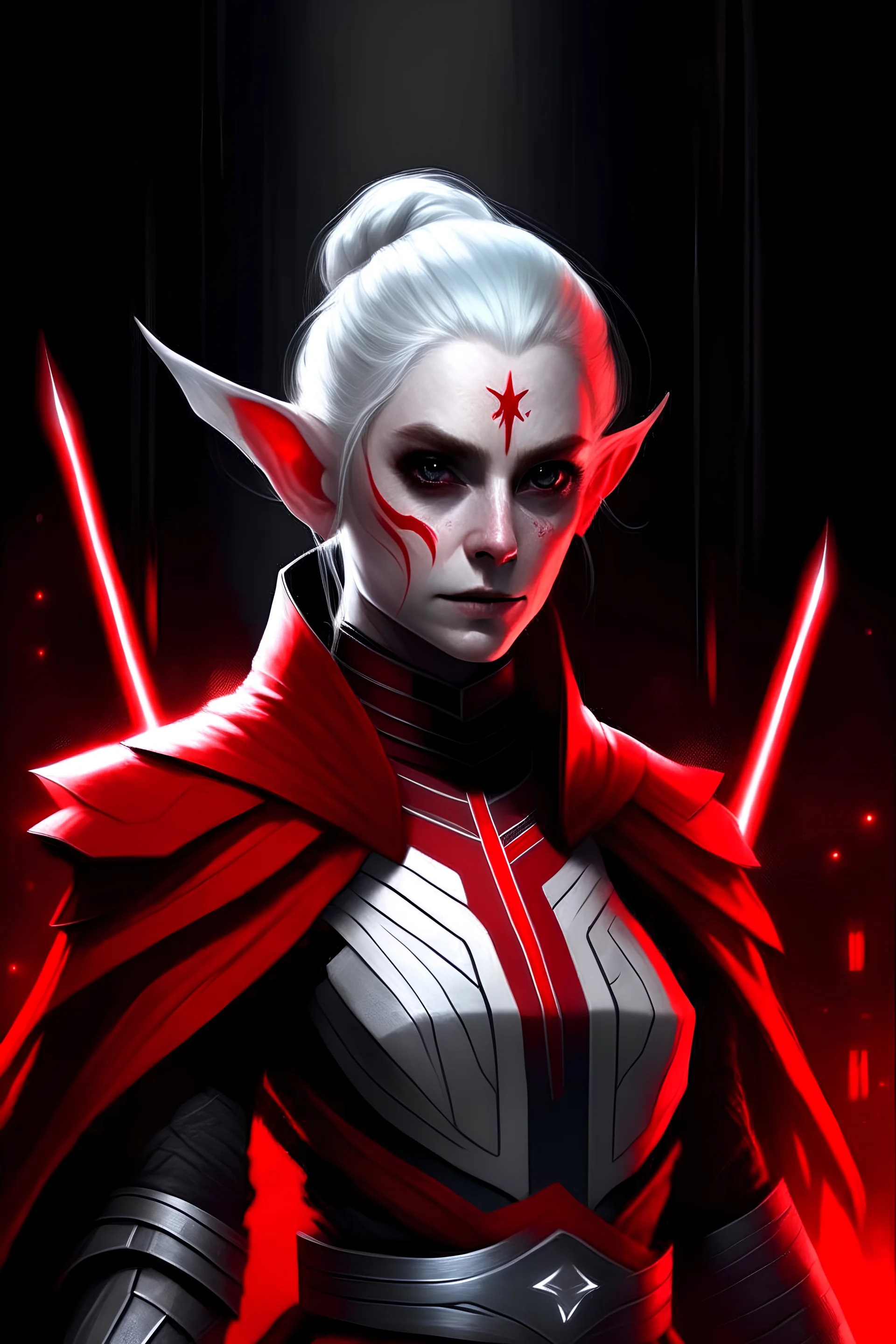 Star Wars Merrin Nightsister in red attire with white hair.