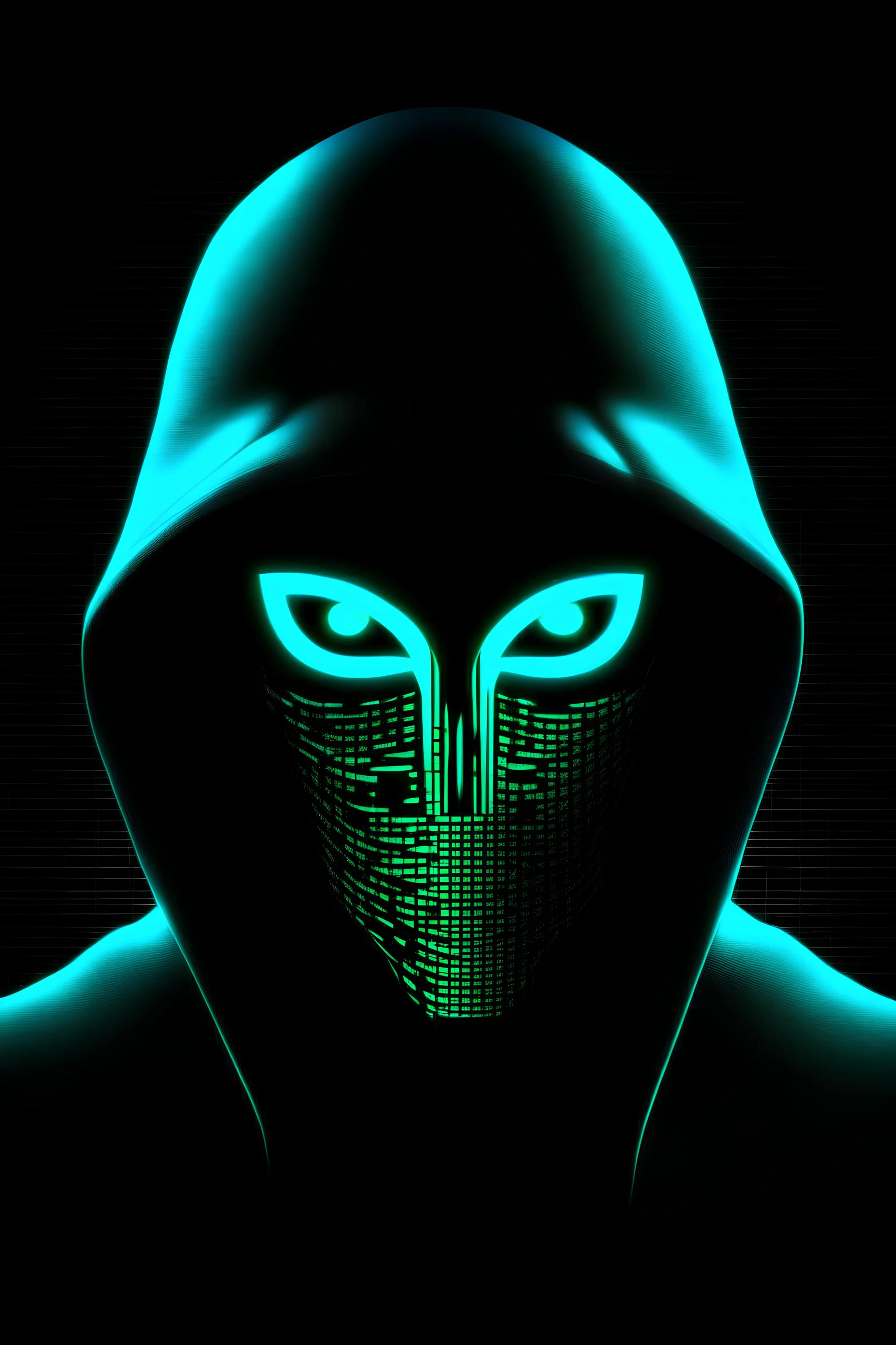 an anonymous with W symbol and glowing eyes