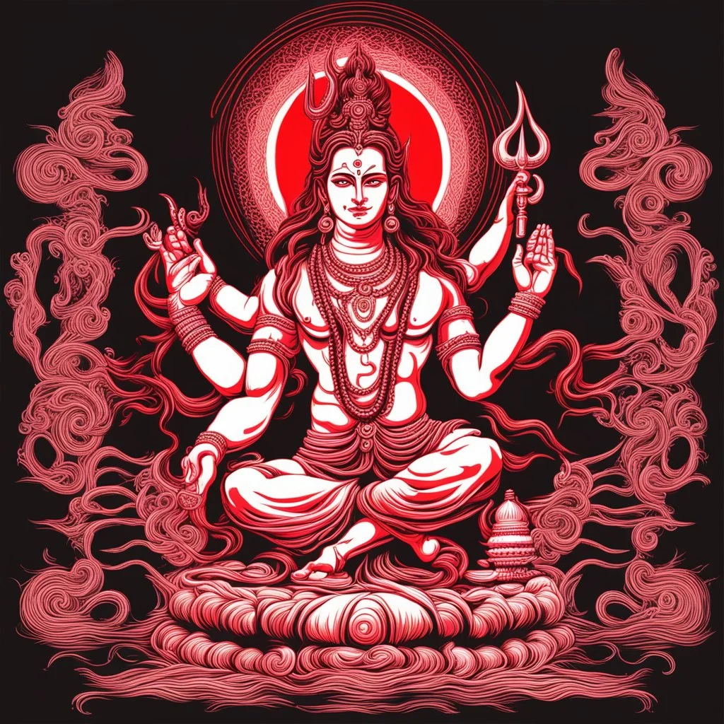 God shiva Demonic image in neon red color pallet