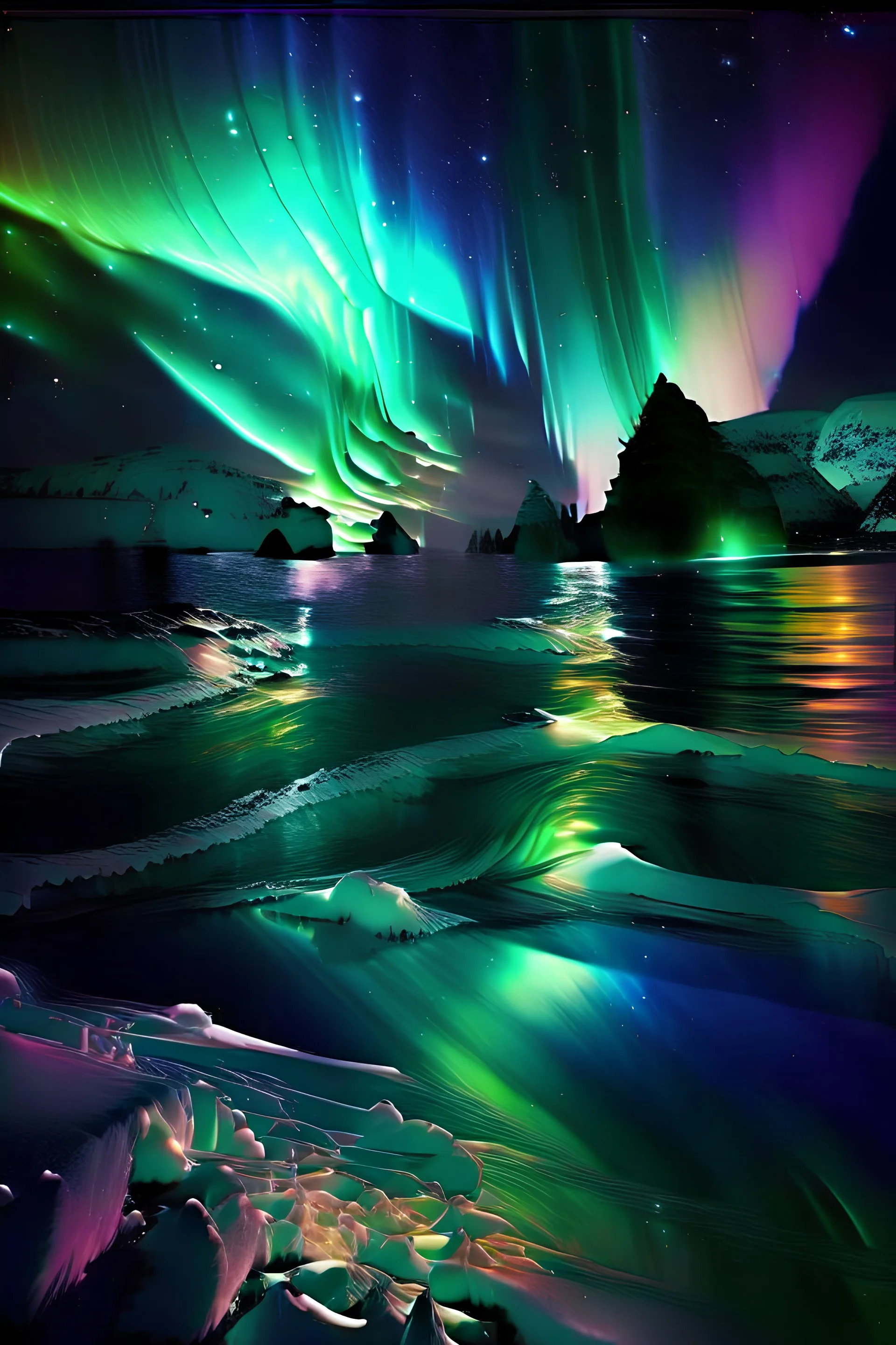 Exotic seas reflecting strange auroras