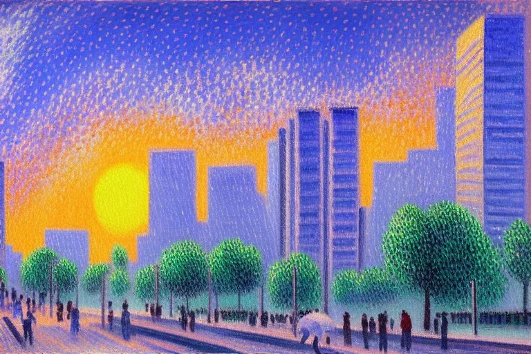 Retrowave city, clouds, camille pissarro painting, and retrowave painting