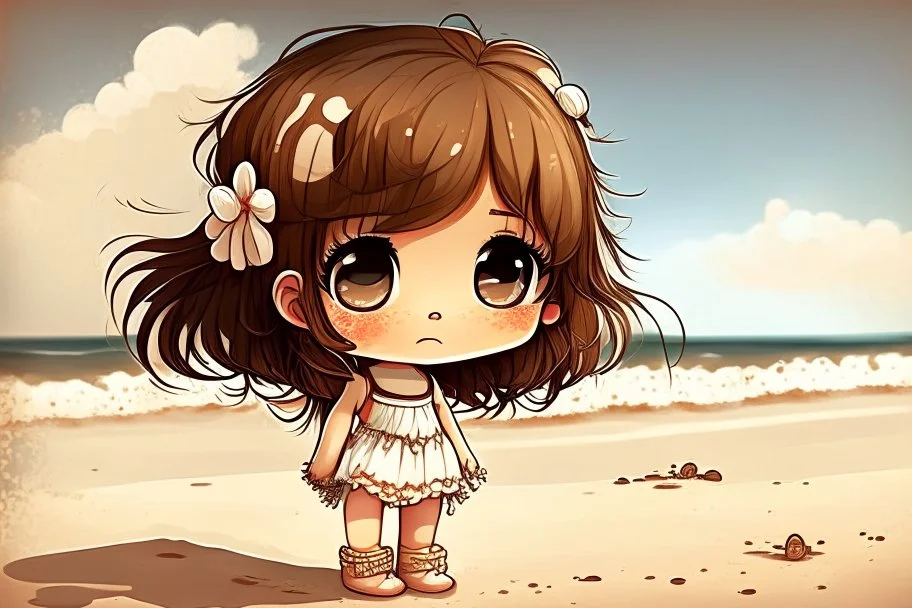 cute italian chibi girl at the beach