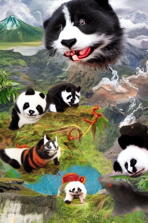 Dragon cat weed panda shark horse volcano