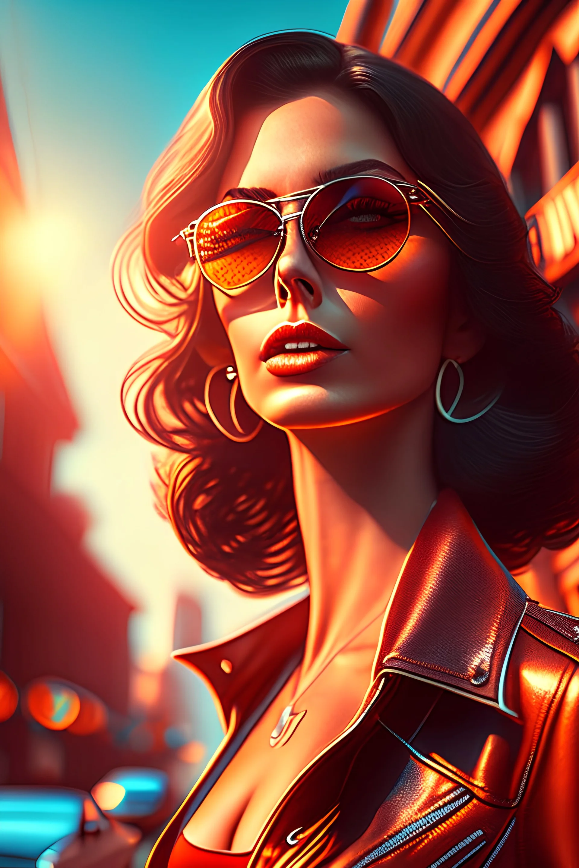 supper star, detailed face. Beautiful woman. big retro sunglasses, Full body ,standing pose,highly detailed, hyperdetailed standing on street, complex, 8K, HD