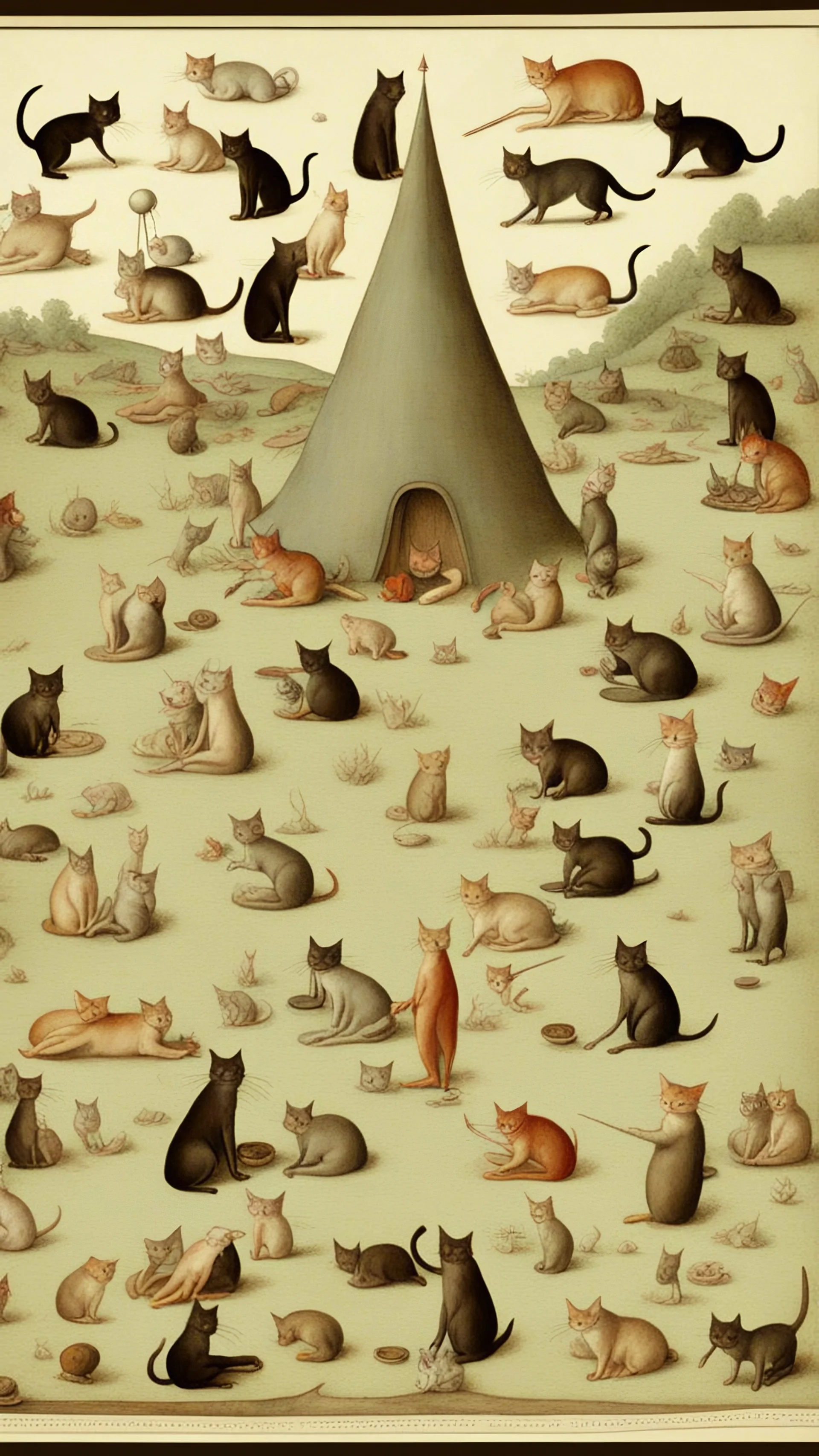 Hieronymus Bosch style nightmare cats eating humans bodies