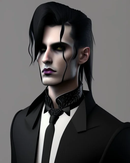 portrait of a handsome goth man in black suit, 8k, high quality, highly detailed