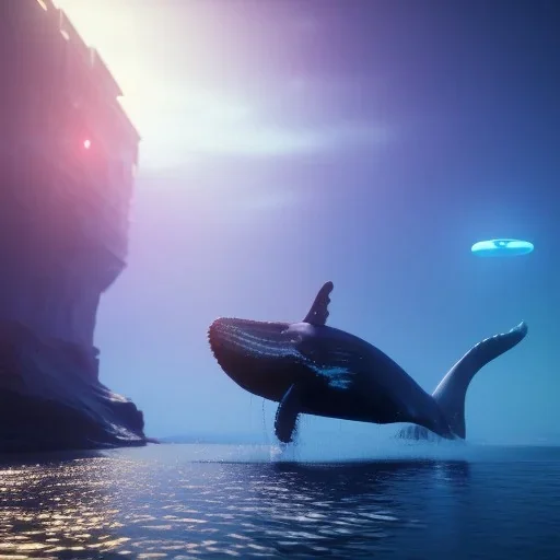 Beautiful dream whale and butterfly unreal 5, octane render, cinema4d, redshift render, hyper realistic, cenematic, vibrancy, synthwave, retouch, centered, dynamic lighting, dramatic lighting, 4k, highly detailed, attractive beautiful, realistic, virtual reality, epic composition, holographic,