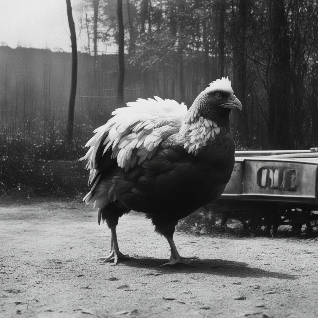 Le Poulet Basquaise [vintage style noisy scratches glitches, Shot the texture and then rewound the film and double exposed from a 1970 B series movie]