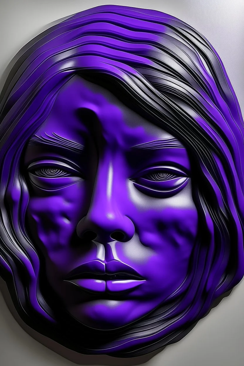 Purple girl face with rubber effect in all face with black rubber effect hair