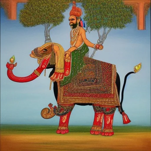 pegan god riding an indian elephant painting