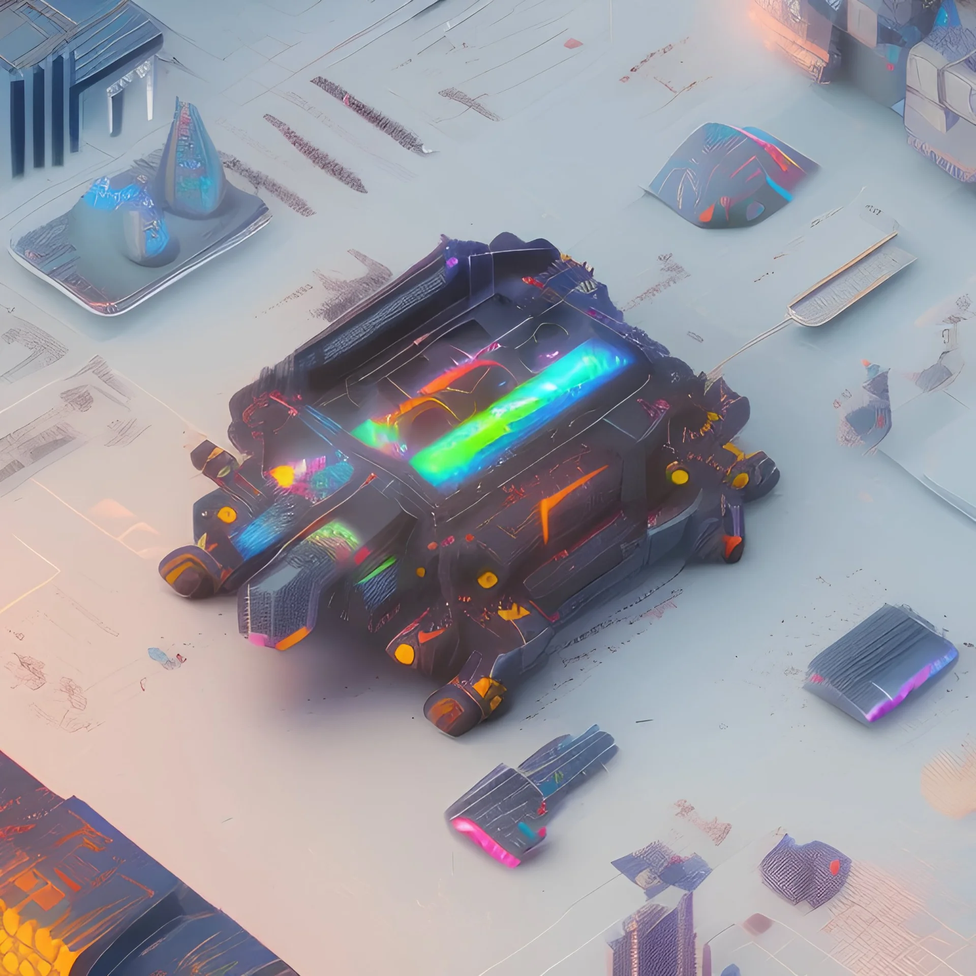 motherboard, knollingcase, isometic render, a futuristic, isometric display case, knolling teardown, transparent data visualization infographic, high-resolution OLED GUI interface display, micro-details, octane render, photorealism, photorealistic