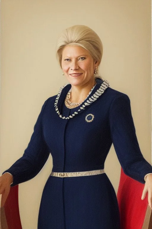 Portrait of a rich conservative norwegian female president in 2068
