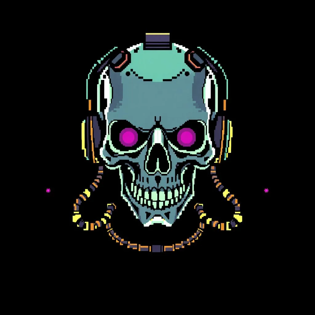 8 bit pixelart cyberpunk skull,servitor, Comic style