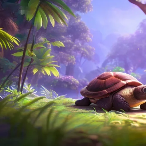 Cute turtle, league of legends, in the jungle, intricate detail, cinematic, 8 k, cel shaded, unreal engine, featured on artstation, pixiv, cartoon style