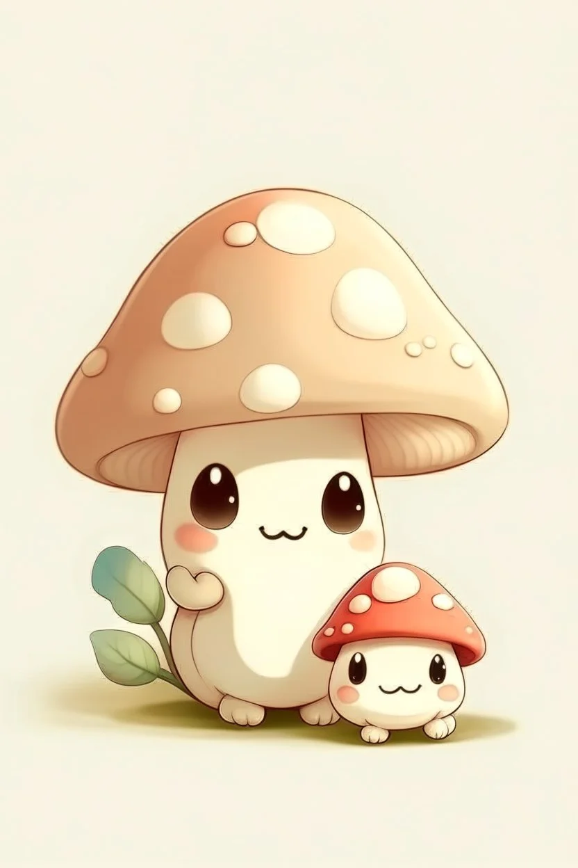 Cute mushroom, soft colors, one baby mushroom and mama mushroom