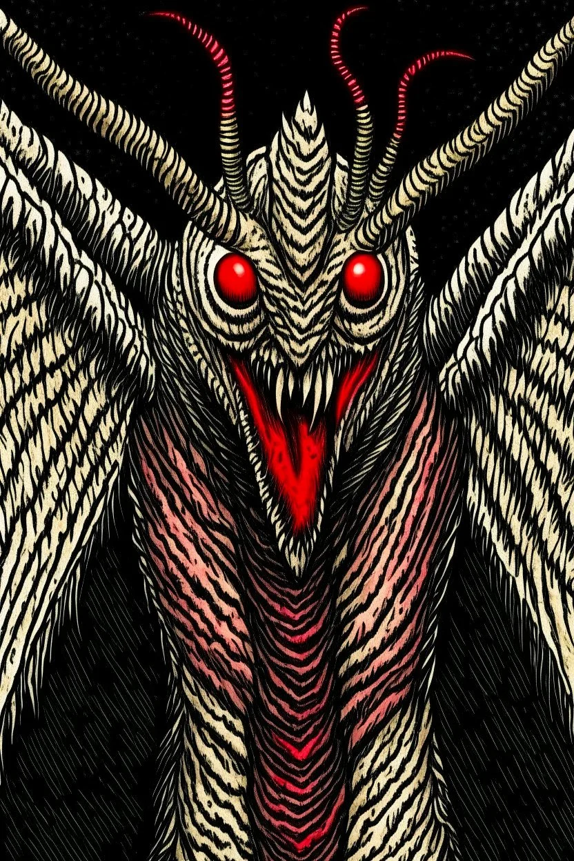 Moth / shark hybrid demon in the style of Berserk manga