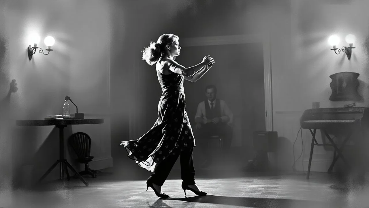 Man and woman in their thirties dancing swing, Art