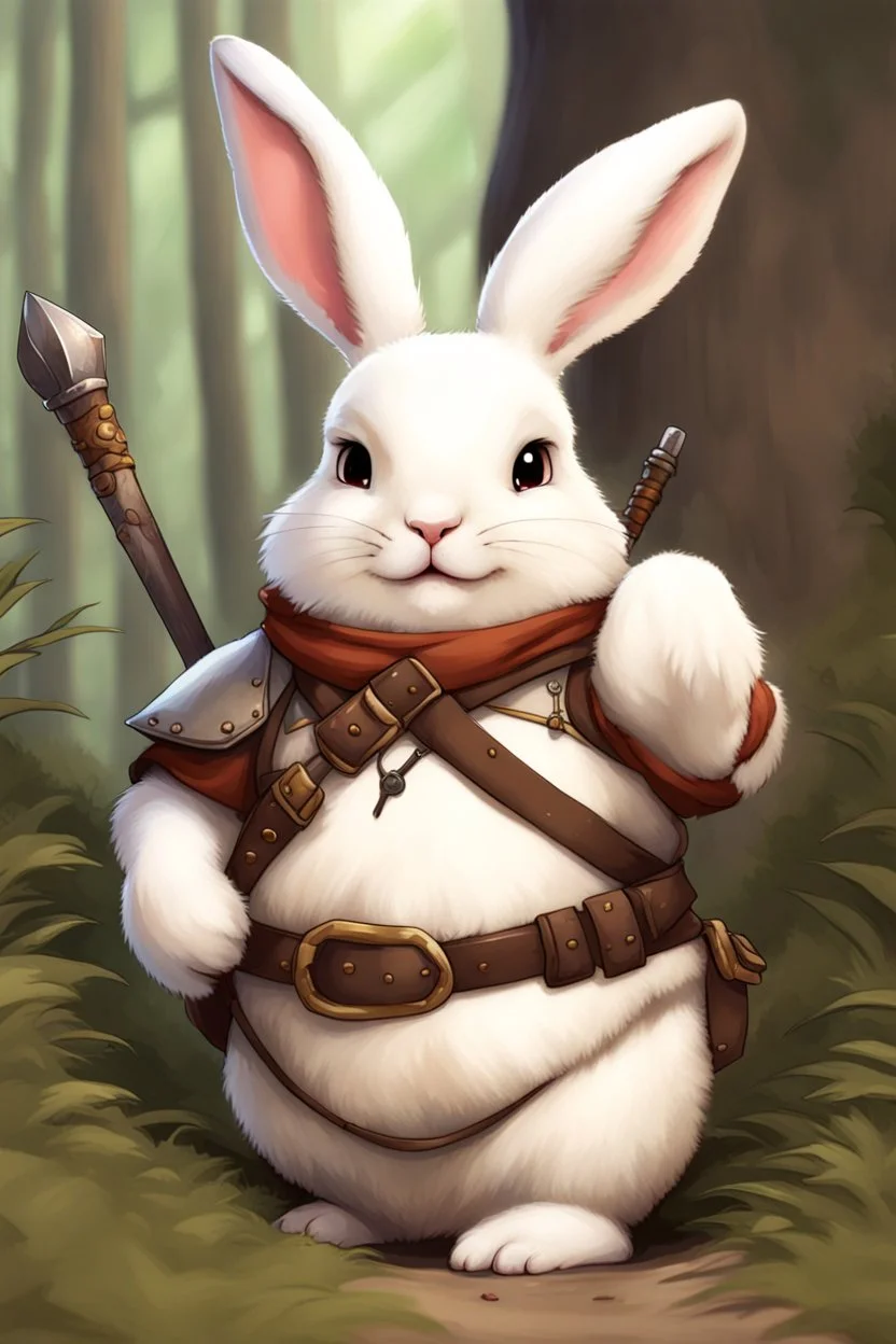 Cute chubby bunny adventurer dnd art realism