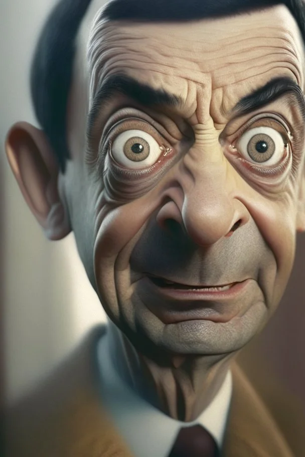 photorealistic, mr bean as jack in "shining", trending art, 8k, depth of field, volumetric fog