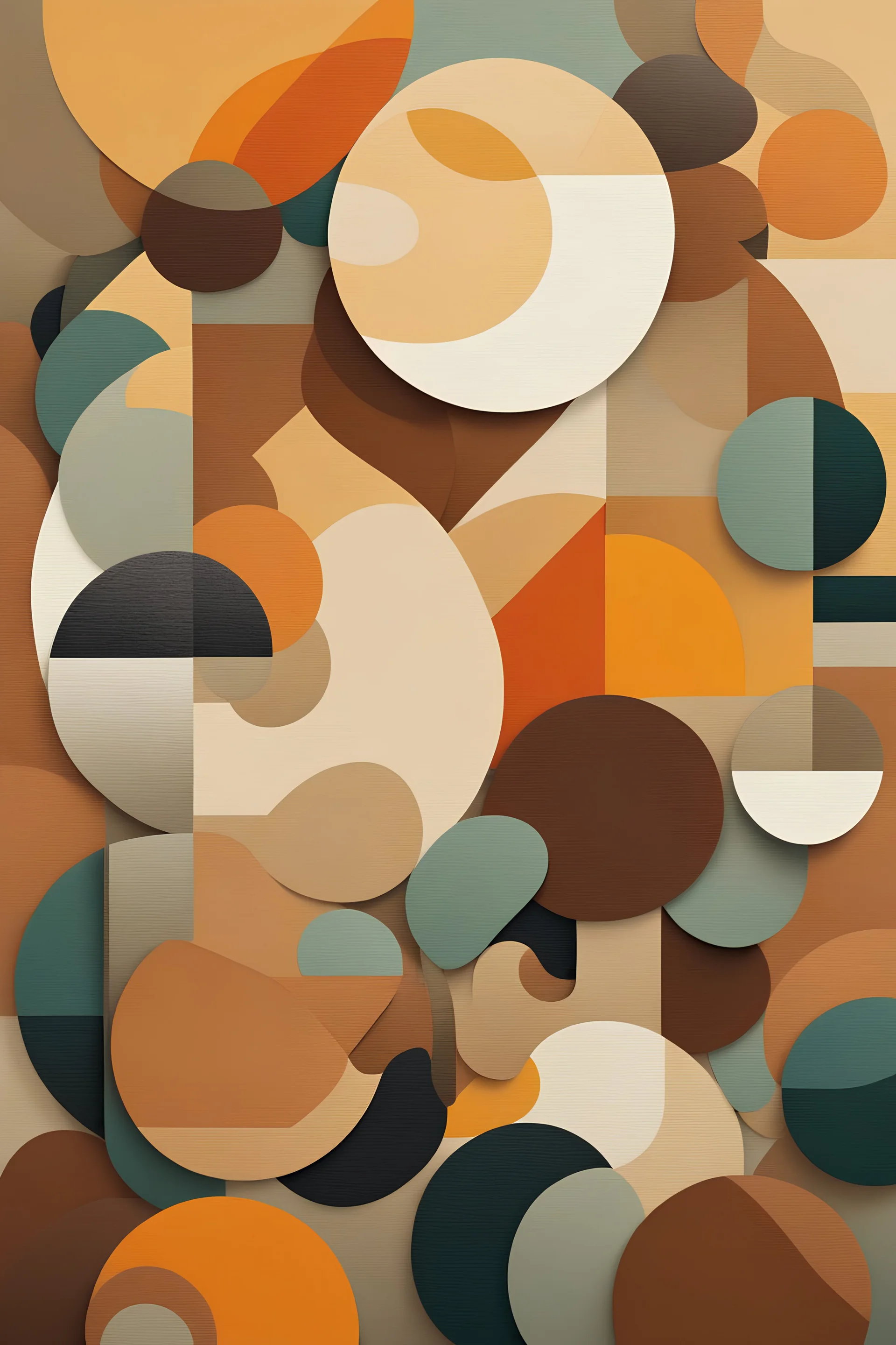 "Earthy geometric Abstract shapes": Experiment with abstract shapes and warm color palettes, letting the painting take on an organic and earthy vibe, 4k ultra hd, highly detailed