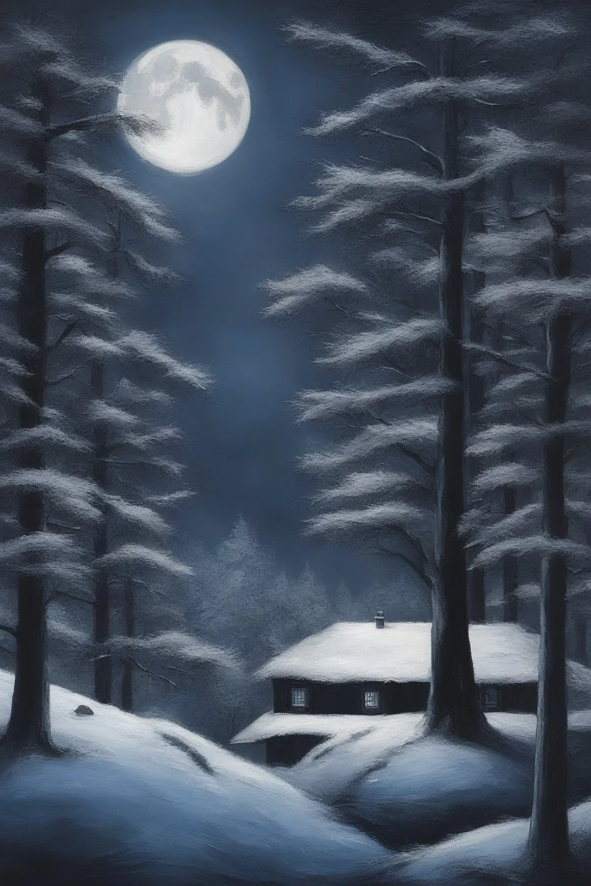 Winter Night, shades of blue, dark, moonlight forest