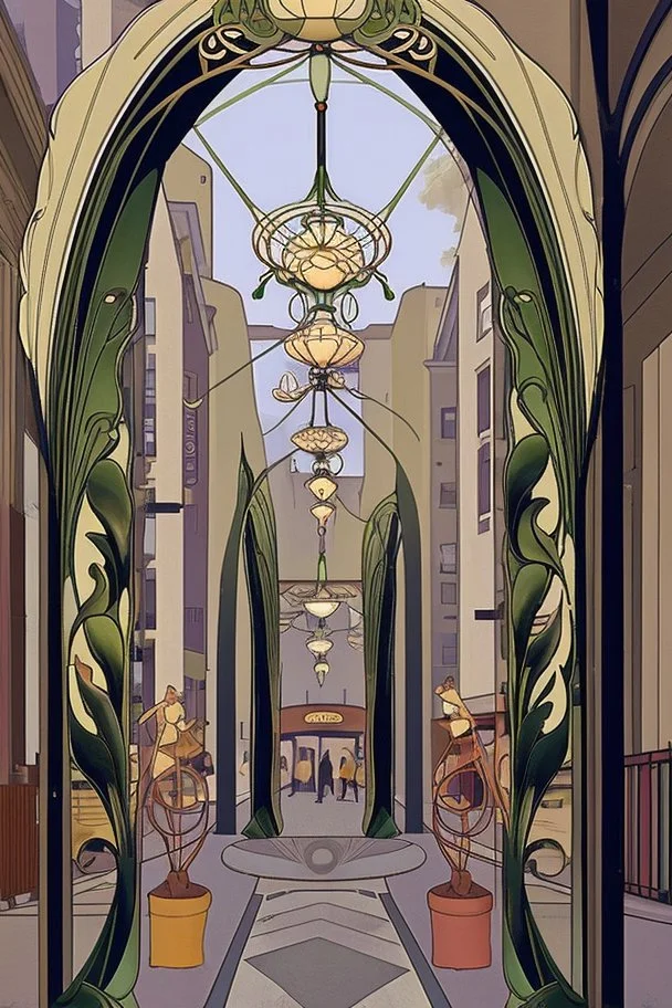the design of the pedestrian street environment in the Art Nouveau style and fabulous style