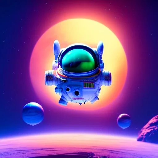 pixar style anamorphic cute astronaut rabbit floating in space, full body, puffer jacket, dramatic lighting, hyper realistic, unreal engine 5, 16k, background:space