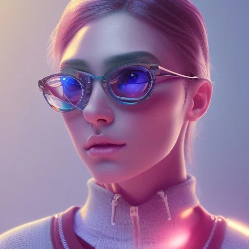 isometric clean art of super cute nerd girl wearing shades, neon lighting, soft lighting, hard shadows, soft pastel gradients, high definition, 3d icon clay render, blender 3d, studio lighting, god rays, octane render, unreal engine 5