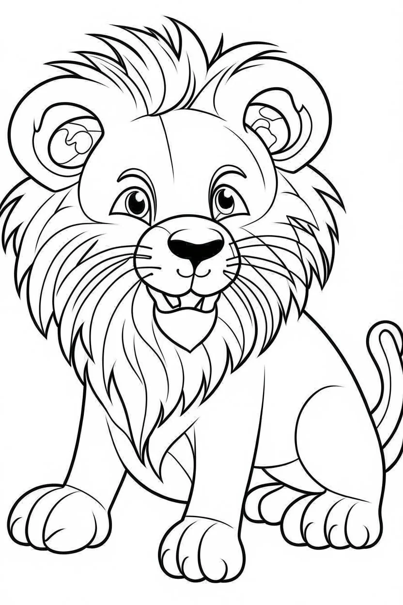 coloring page for kids, LION, cartoon style, thick outline, low details, Vivid Color