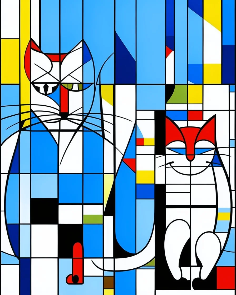 cats ilustración estilo Mondrian