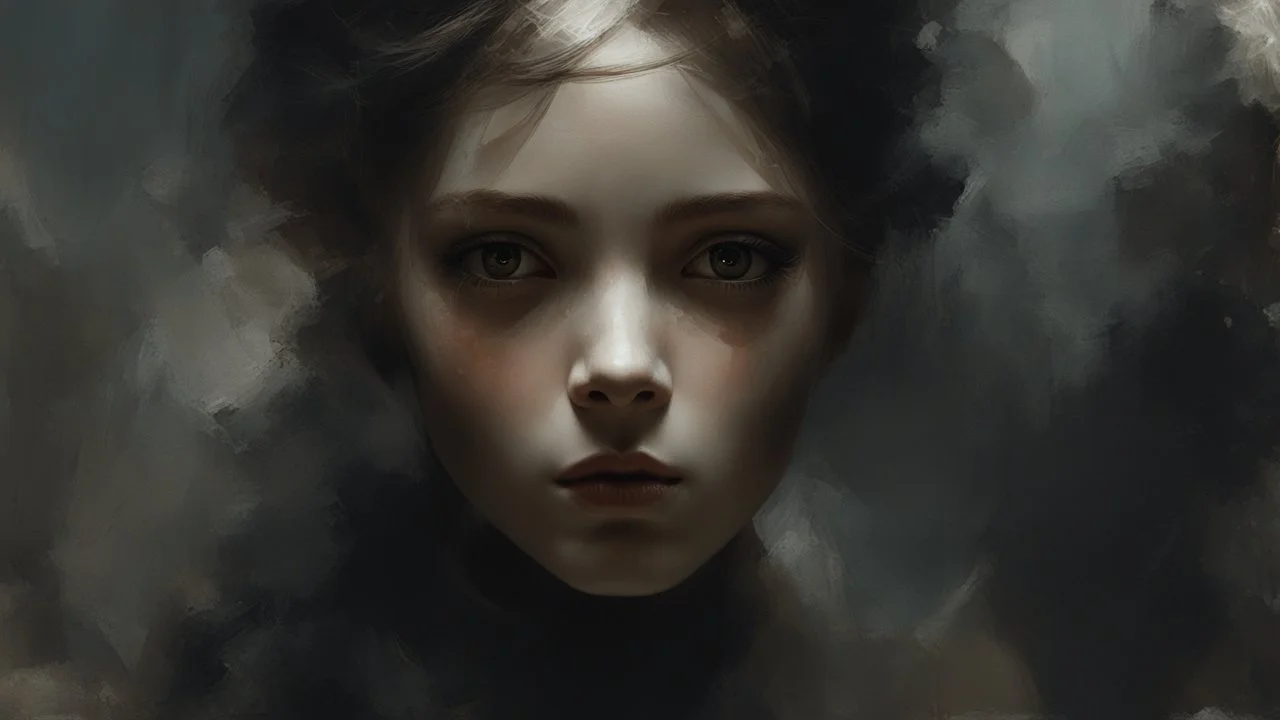 close-up face, portrait painting, vintage, 30 years old, woman,toy doll portrait with black soot on her face, dramatic lighting, skin pots dreamy girl ,dramatic lighting, sharp focus, contrast, art by and Jeremy Mann, digital painting, artstation, concept art