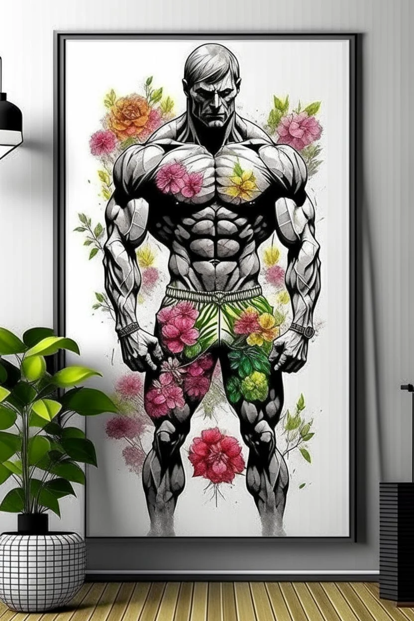 bodybuilder floral wall art