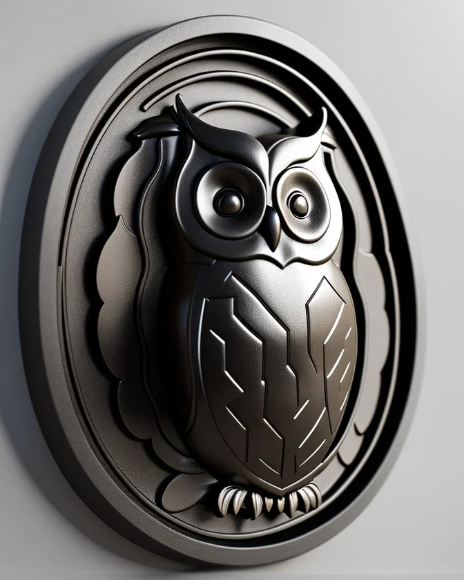 yin yand , owls, 3D render shield, bas relief