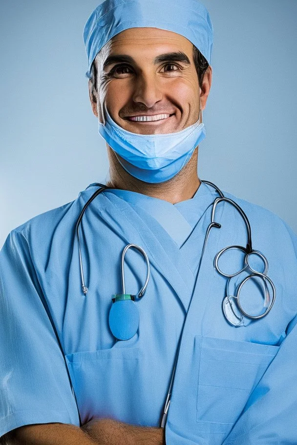 surgeon portrait smiling, scalpel pose